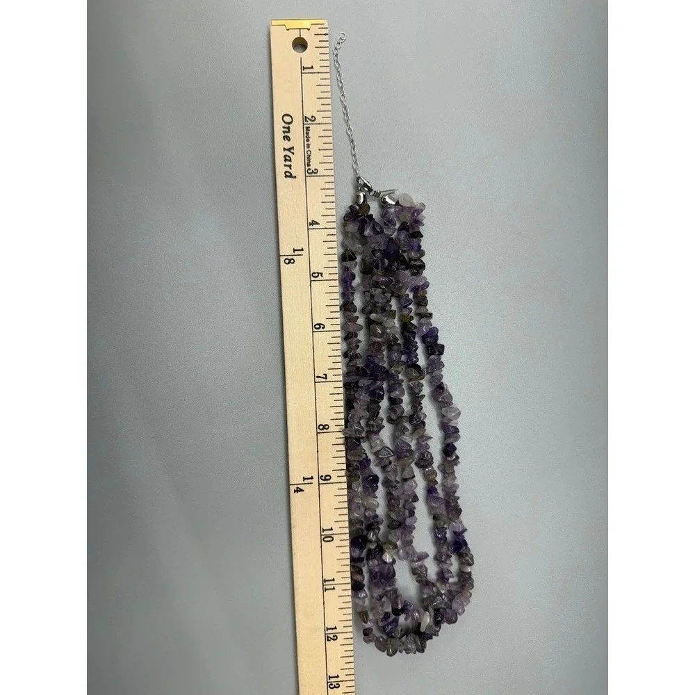 Amethyst Chip Beaded Necklace 18" Gemstone 3 Layers Purple Stone Natural Tested - Picture 7 of 9